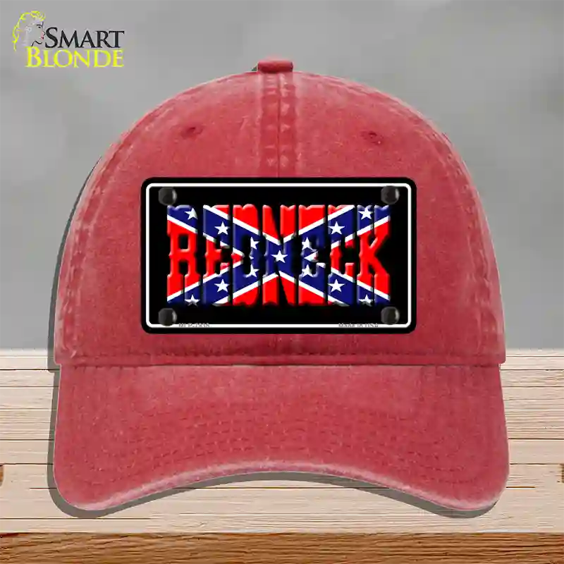 Redneck Confederate Flag Black Novelty License Plate Hat Unconstructed Cotton / Red