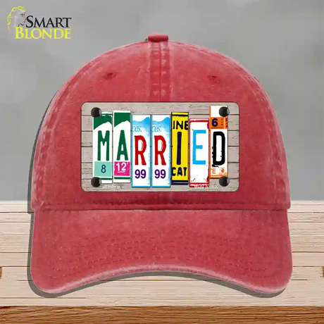 Married Wood License Plate Art Novelty License Plate Hat Unconstructed Cotton / Red