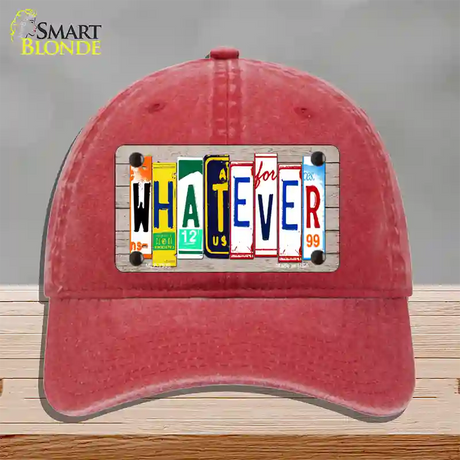 Whatever Wood License Plate Art Novelty License Plate Hat Unconstructed Cotton / Red