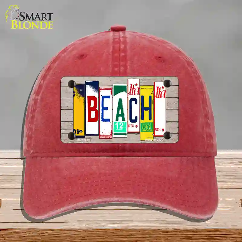 Beach Wood License Plate Art Novelty License Plate Hat Unconstructed Cotton / Red