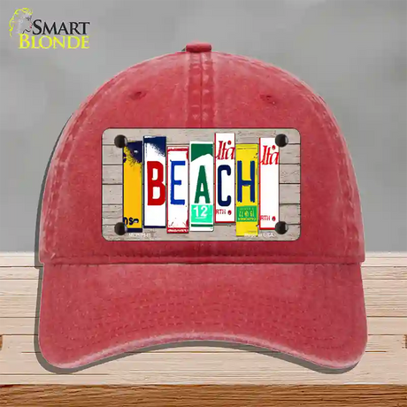 Beach Wood License Plate Art Novelty License Plate Hat Unconstructed Cotton / Red