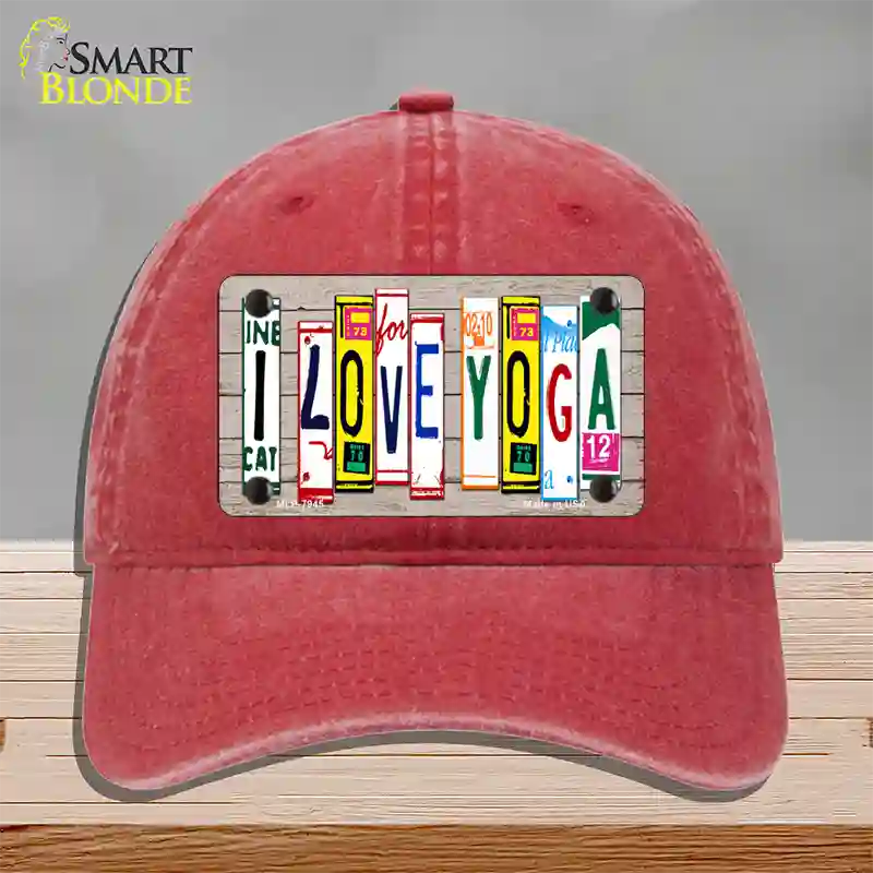 I Love Yoga Wood License Plate Art Novelty License Plate Hat Unconstructed Cotton / Red