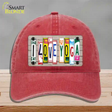 I Love Yoga Wood License Plate Art Novelty License Plate Hat Unconstructed Cotton / Red