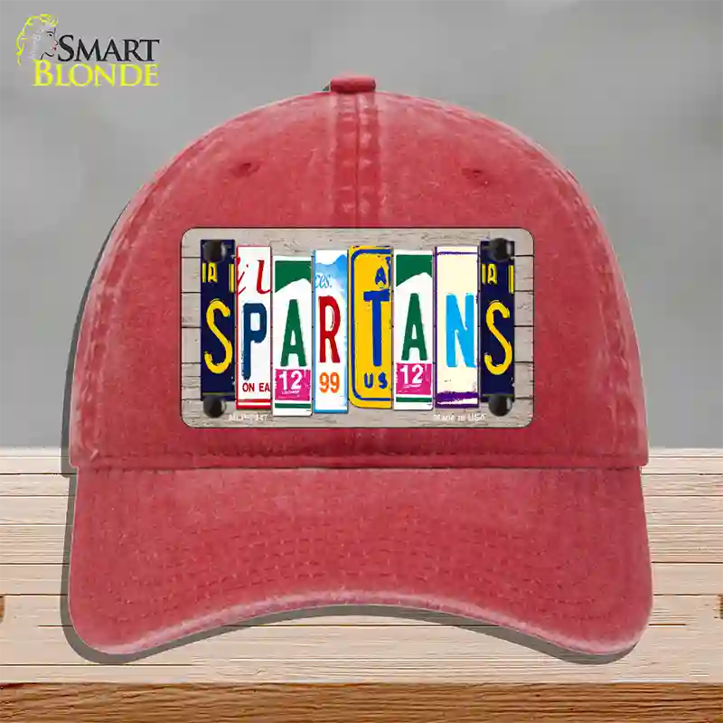 Spartans Wood License Plate Art Novelty License Plate Hat Unconstructed Cotton / Red