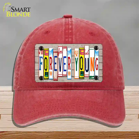 Forever Young Wood License Plate Art Novelty License Plate Hat Unconstructed Cotton / Red