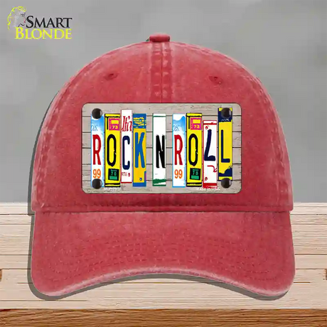 Rock N Roll Wood License Plate Art Novelty License Plate Hat Unconstructed Cotton / Red