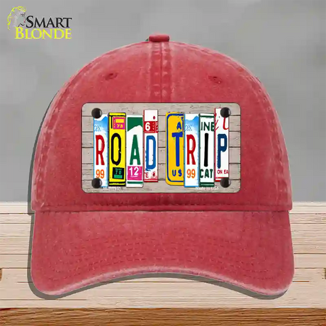 Road Trip Wood License Plate Art Novelty License Plate Hat Unconstructed Cotton / Red