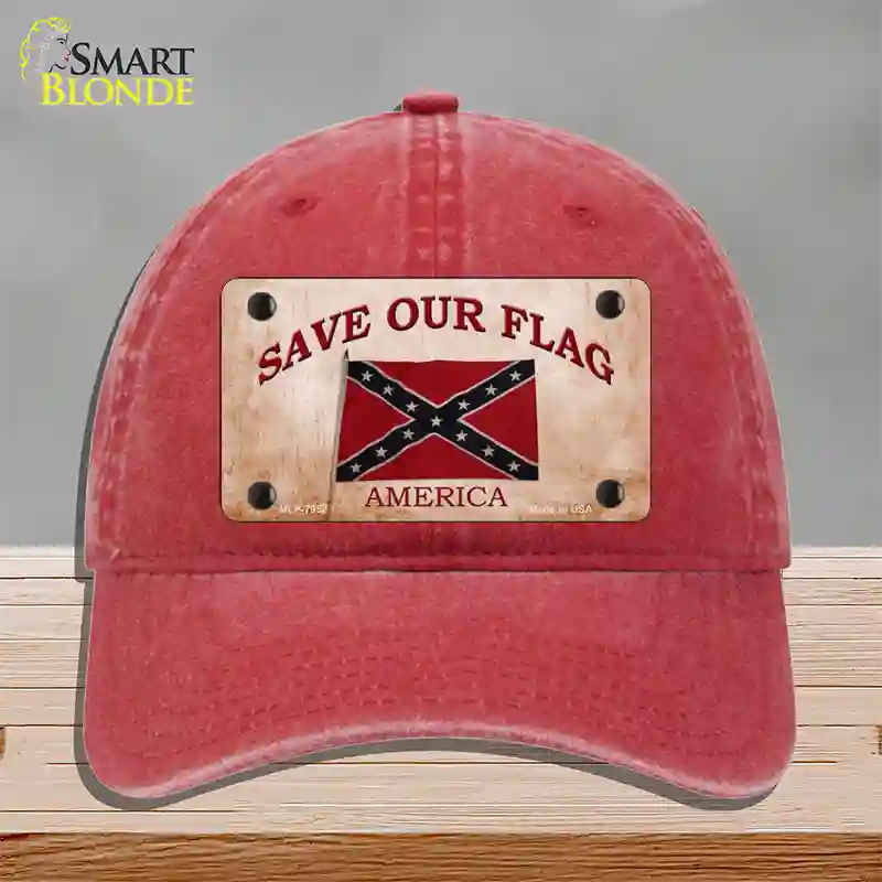 Save Our Flag Confederate Novelty License Plate Hat Unconstructed Cotton / Red