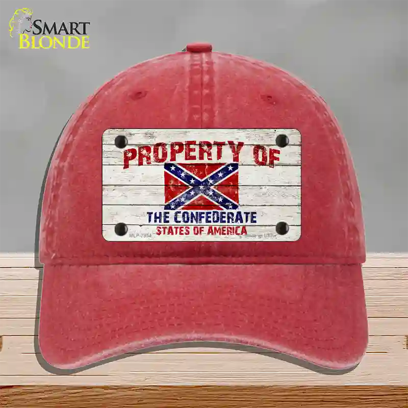 Property Of Confederate States Novelty License Plate Hat Unconstructed Cotton / Red