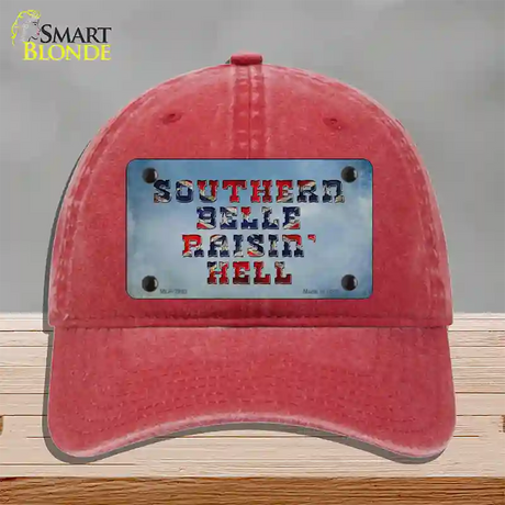 Southern Bell Raisin Hell Novelty License Plate Hat Unconstructed Cotton / Red