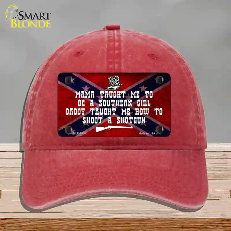 Mama Taught Me Novelty License Plate Hat Unconstructed Cotton / Red