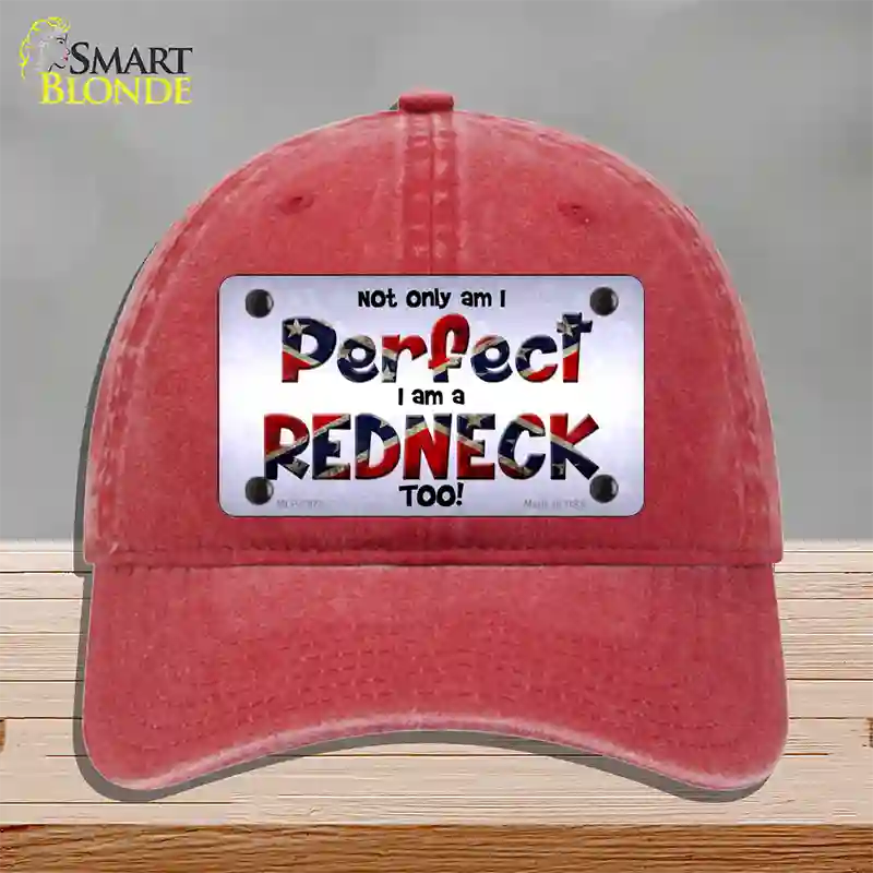 Perfect Redneck Novelty License Plate Hat Unconstructed Cotton / Red