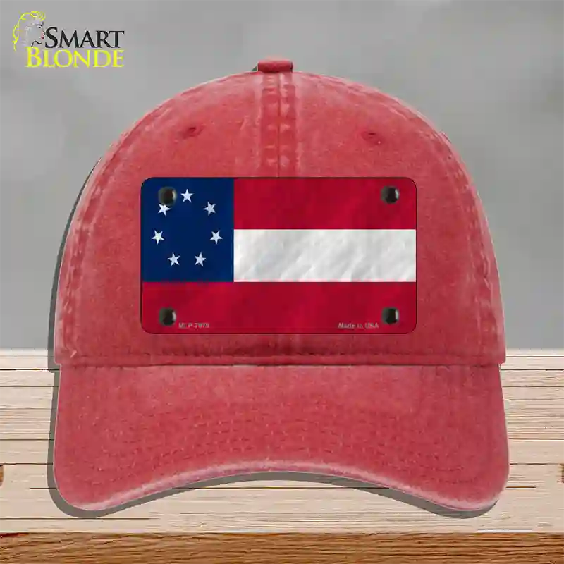 Confederate Flag First 7 Stars Novelty License Plate Hat Unconstructed Cotton / Red