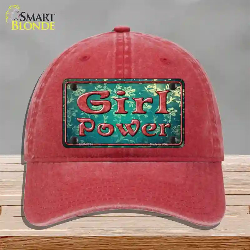 Girl Power Flower Novelty License Plate Hat Unconstructed Cotton / Red