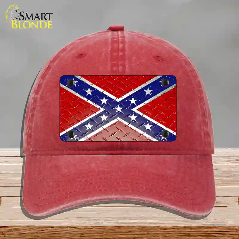 Confederate Flag Diamond Novelty License Plate Hat Unconstructed Cotton / Red