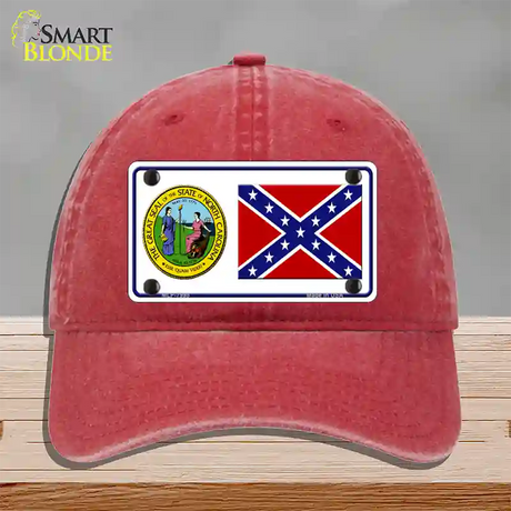 Confederate Flag North Carolina Seal Novelty License Plate Hat Unconstructed Cotton / Red