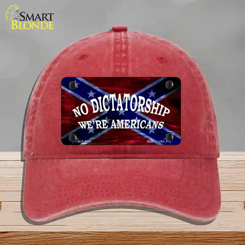 No Dictatorship Novelty License Plate Hat Unconstructed Cotton / Red