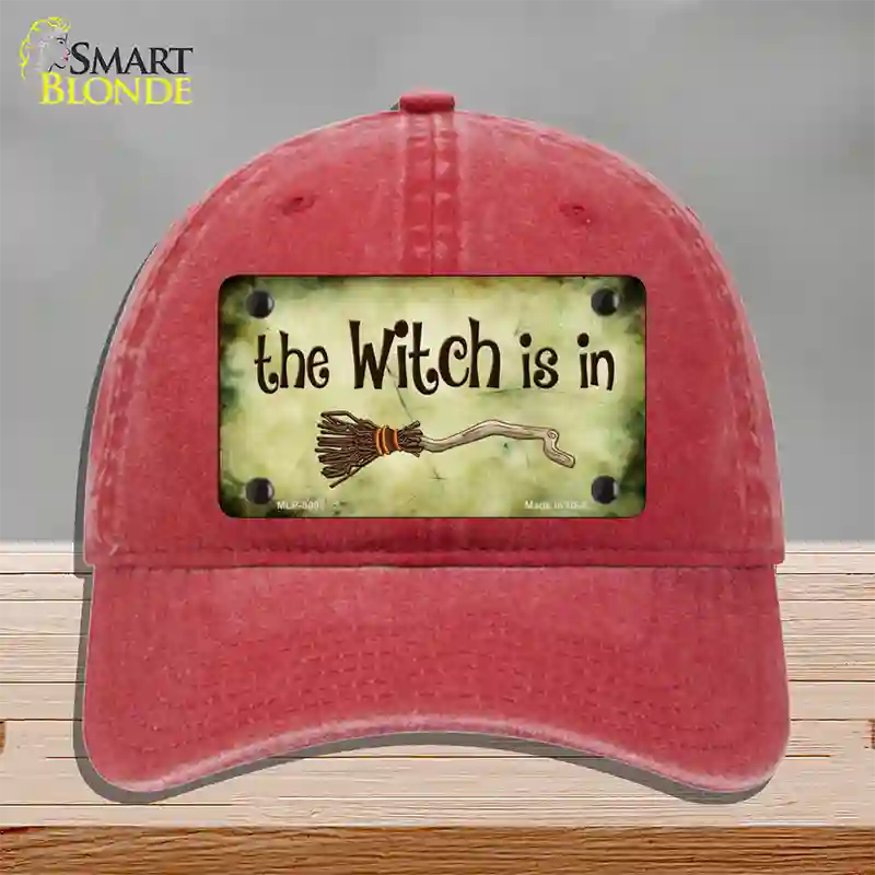 The Witch Is In Novelty License Plate Hat Unconstructed Cotton / Red