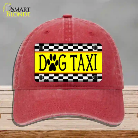 Dog Taxi Novelty License Plate Hat Unconstructed Cotton / Red