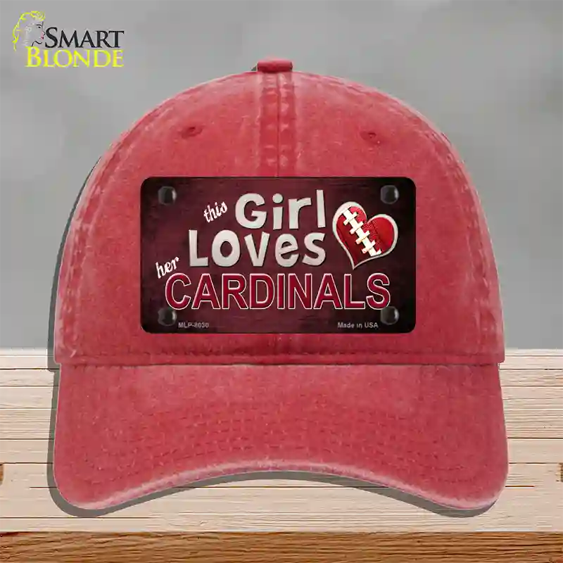 This Girl Loves Her Cardinals Novelty License Plate Hat Unconstructed Cotton / Red