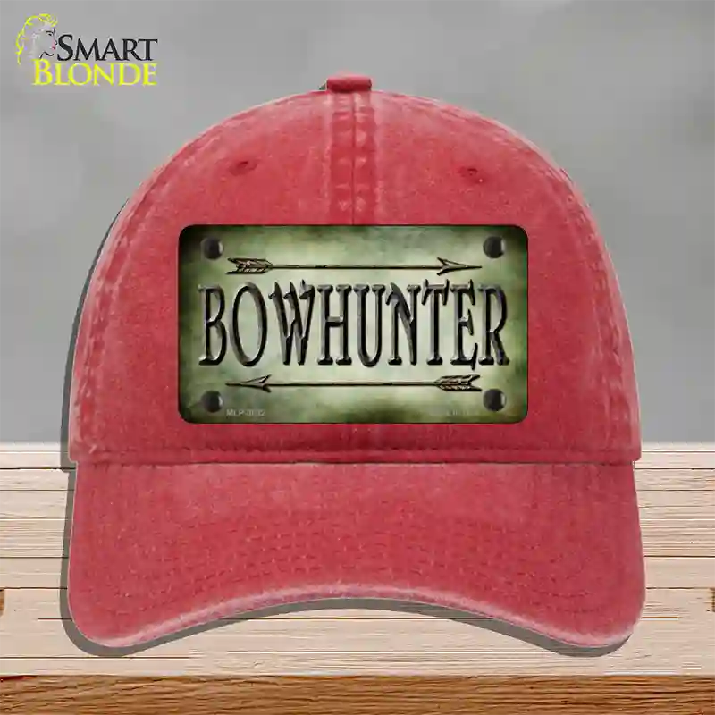 Bowhunter Novelty License Plate Hat Unconstructed Cotton / Red