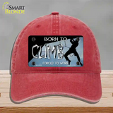 Born To Climb Novelty License Plate Hat Unconstructed Cotton / Red