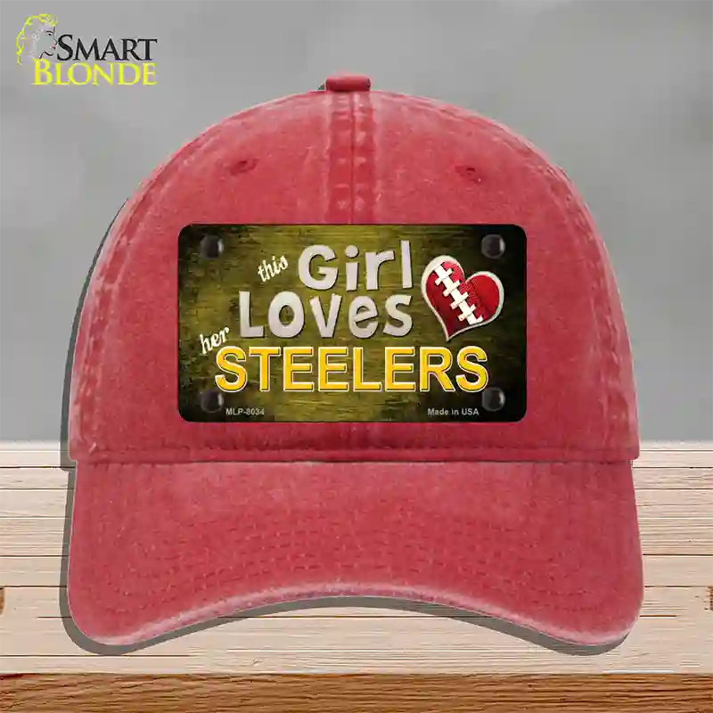 This Girl Loves Her Steelers Novelty License Plate Hat Unconstructed Cotton / Red