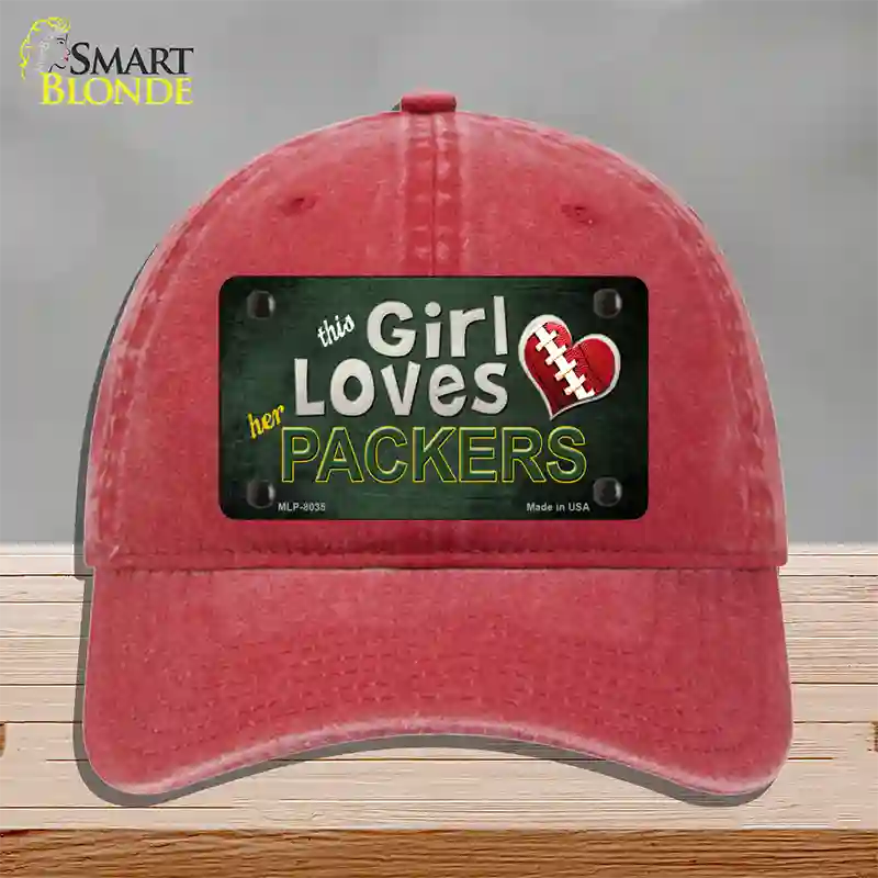 This Girl Loves Her Packers Novelty License Plate Hat Unconstructed Cotton / Red