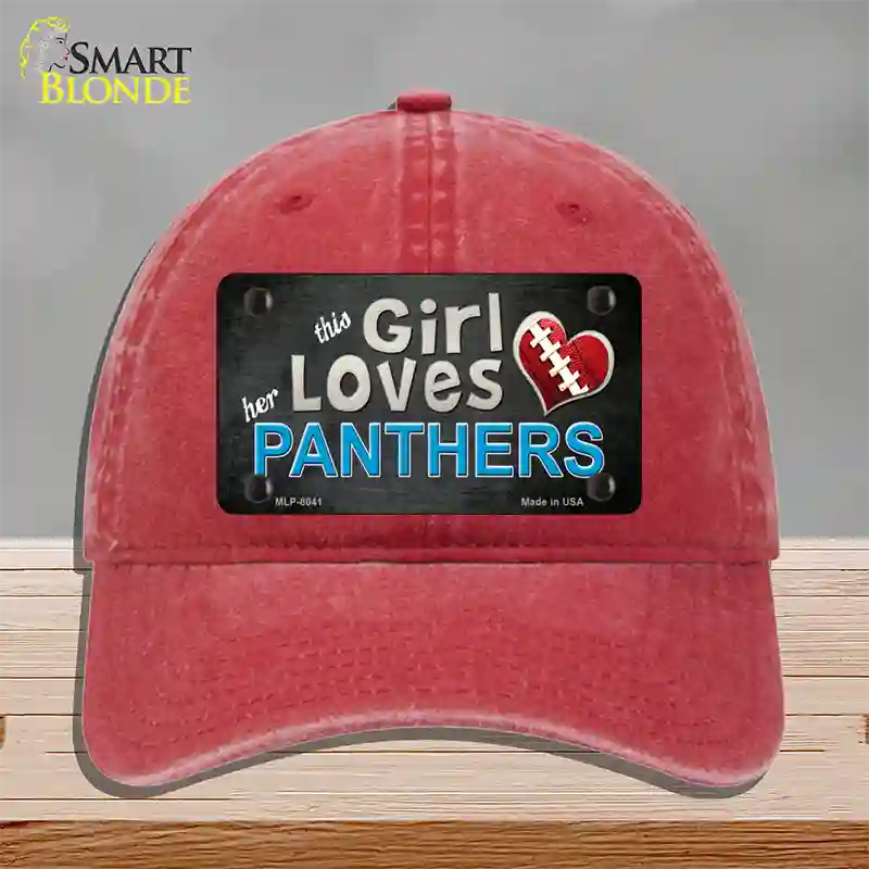 This Girl Loves Her Panthers Novelty License Plate Hat Unconstructed Cotton / Red