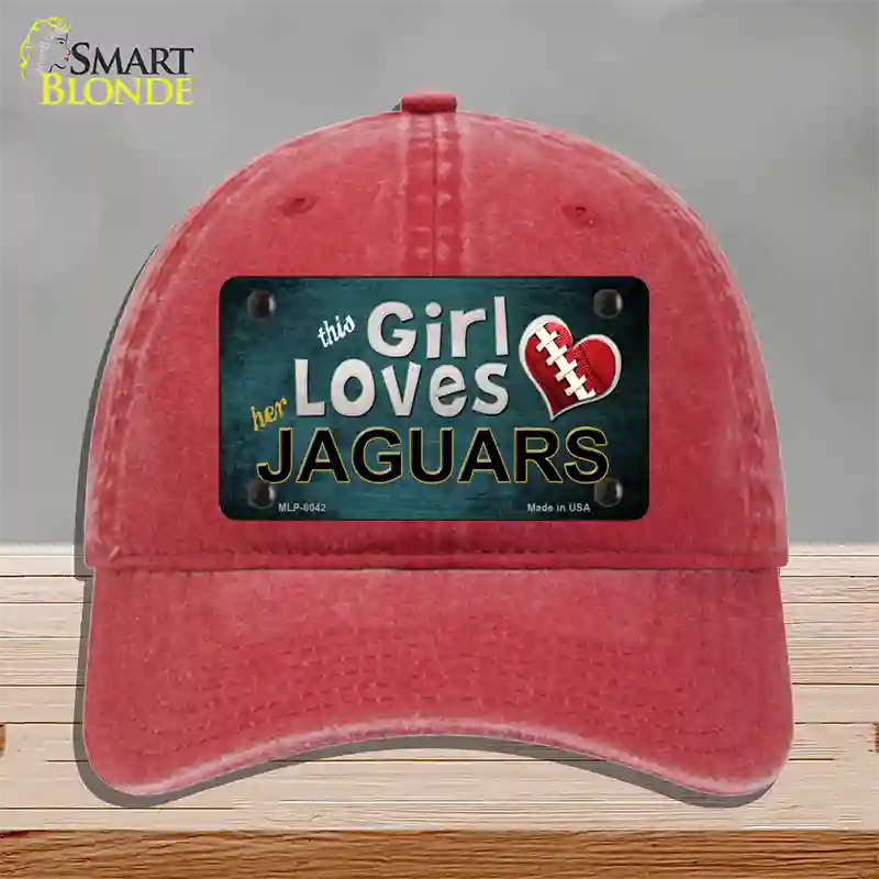 This Girl Loves Her Jaguars Novelty License Plate Hat Unconstructed Cotton / Red