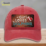 This Girl Loves Her Dolphins Novelty License Plate Hat Unconstructed Cotton / Red