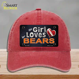 This Girl Loves Her Bears Novelty License Plate Hat Unconstructed Cotton / Red