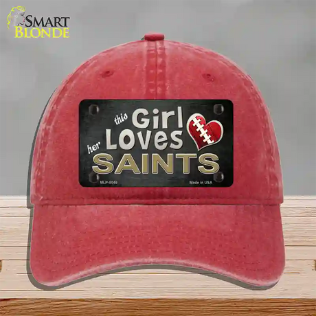 This Girl Loves Her Saints Novelty License Plate Hat Unconstructed Cotton / Red