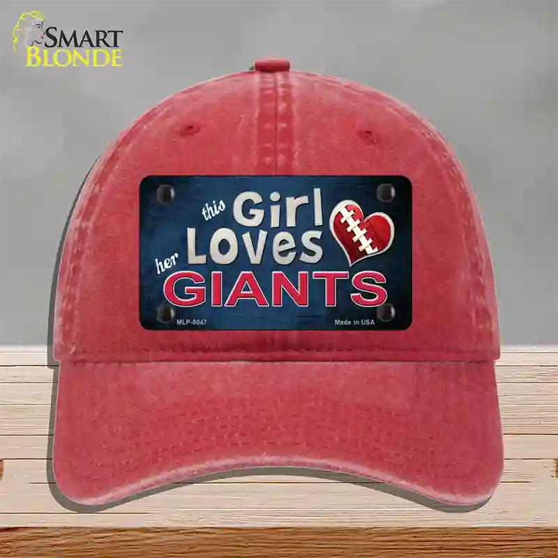 This Girl Loves Her Giants Novelty License Plate Hat Unconstructed Cotton / Red