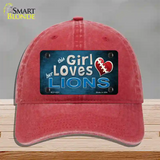 This Girl Loves Her Lions Novelty License Plate Hat Unconstructed Cotton / Red