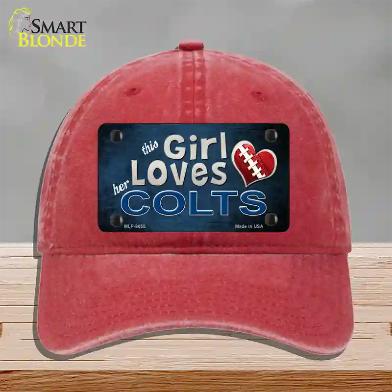 This Girl Loves Her Colts Novelty License Plate Hat Unconstructed Cotton / Red