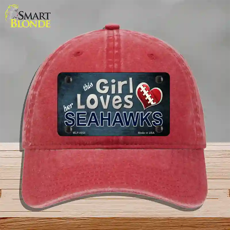 This Girl Loves Her Seahawks Novelty License Plate Hat Unconstructed Cotton / Red