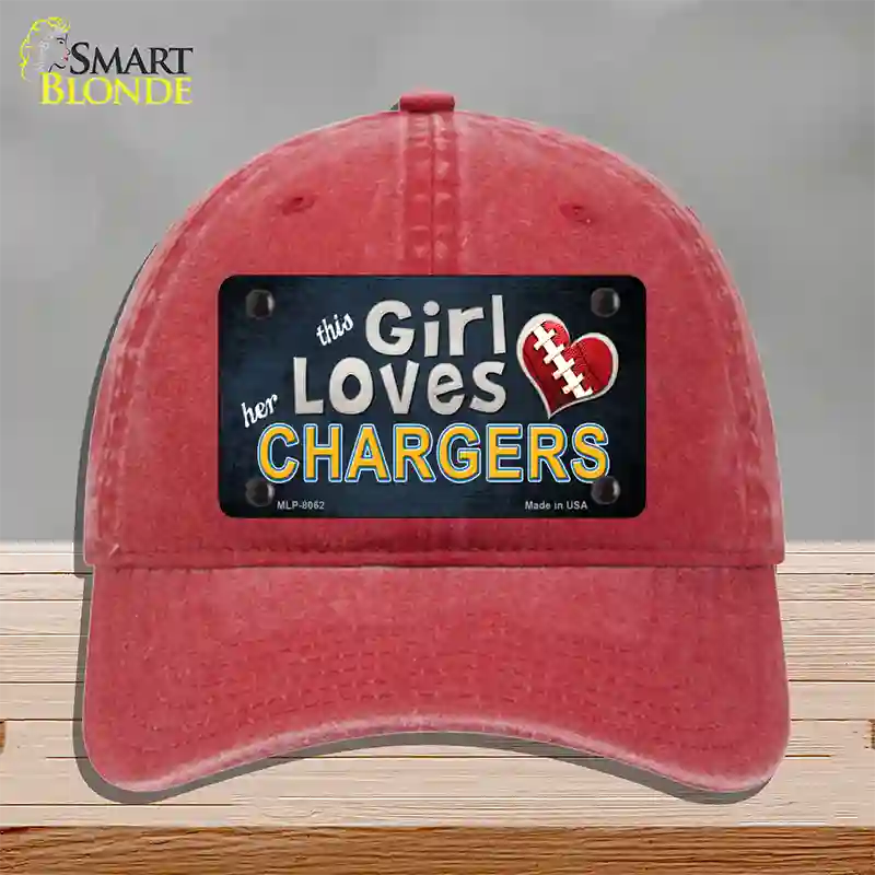 This Girl Loves Her Chargers Novelty License Plate Hat Unconstructed Cotton / Red