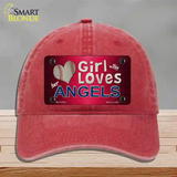 This Girl Loves Her Angels Novelty License Plate Hat Unconstructed Cotton / Red