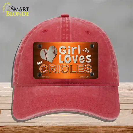 This Girl Loves Her Orioles Novelty License Plate Hat Unconstructed Cotton / Red