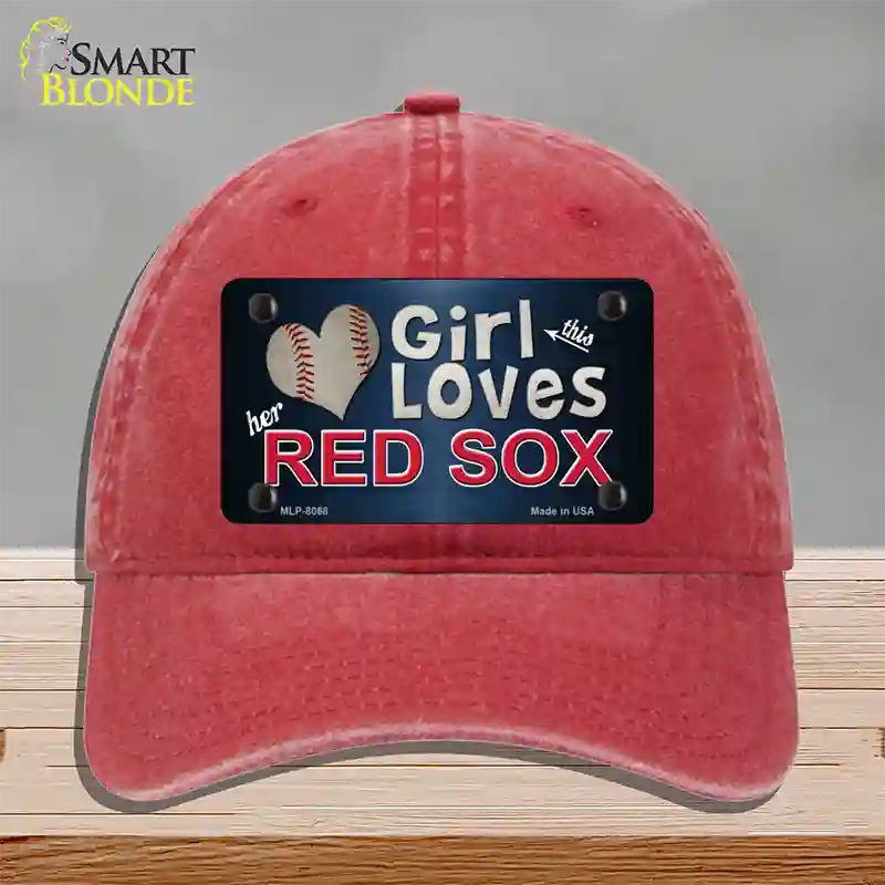 This Girl Loves Her Red Sox Novelty License Plate Hat Unconstructed Cotton / Red