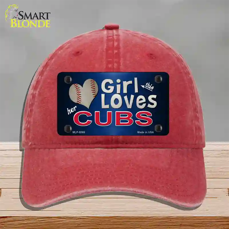 This Girl Loves Her Cubs Novelty License Plate Hat Unconstructed Cotton / Red