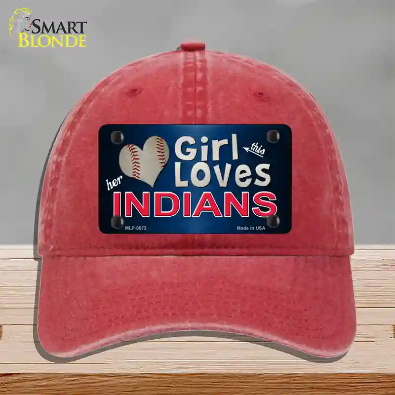 This Girl Loves Her Indians Novelty License Plate Hat Unconstructed Cotton / Red