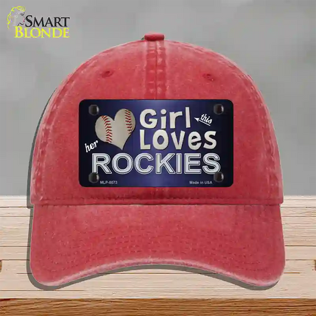 This Girl Loves Her Rockies Novelty License Plate Hat Unconstructed Cotton / Red