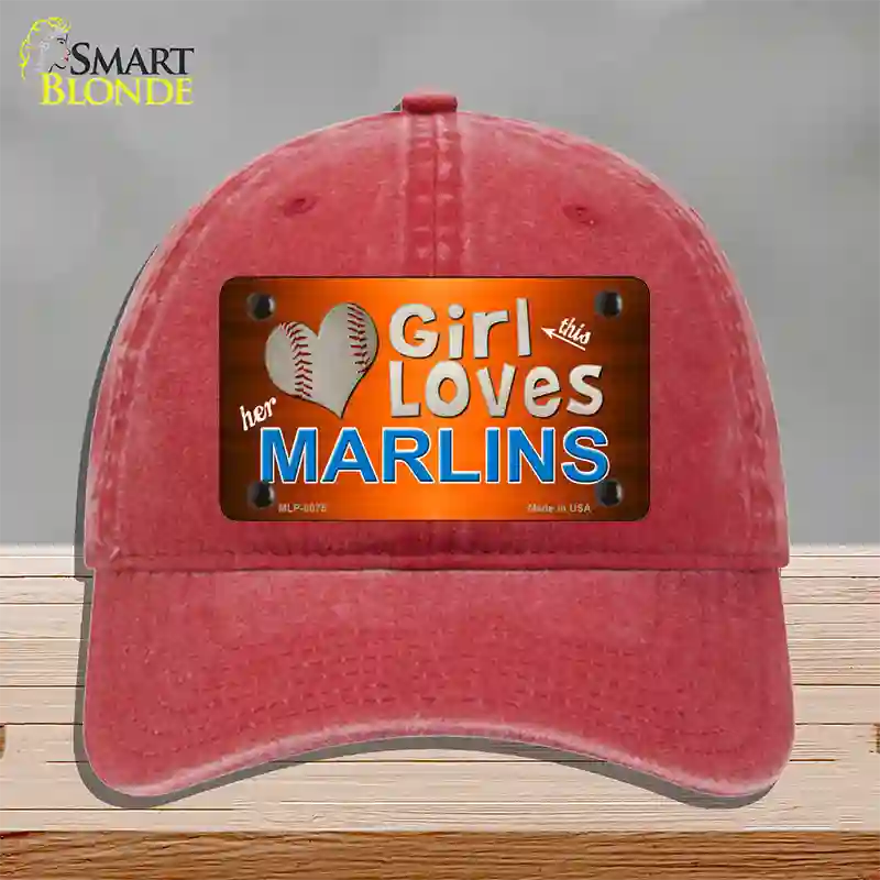 This Girl Loves Her Marlins Novelty License Plate Hat Unconstructed Cotton / Red