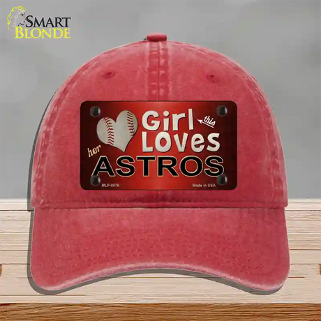 This Girl Loves Her Astros Novelty License Plate Hat Unconstructed Cotton / Red