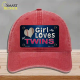 This Girl Loves Her Twins Novelty License Plate Hat Unconstructed Cotton / Red