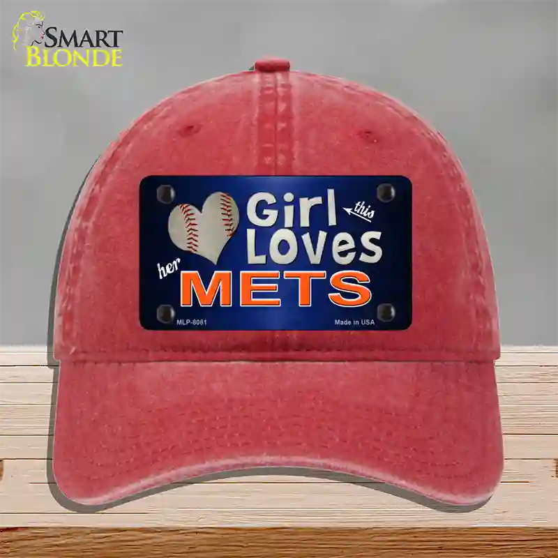 This Girl Loves Her Mets Novelty License Plate Hat Unconstructed Cotton / Red