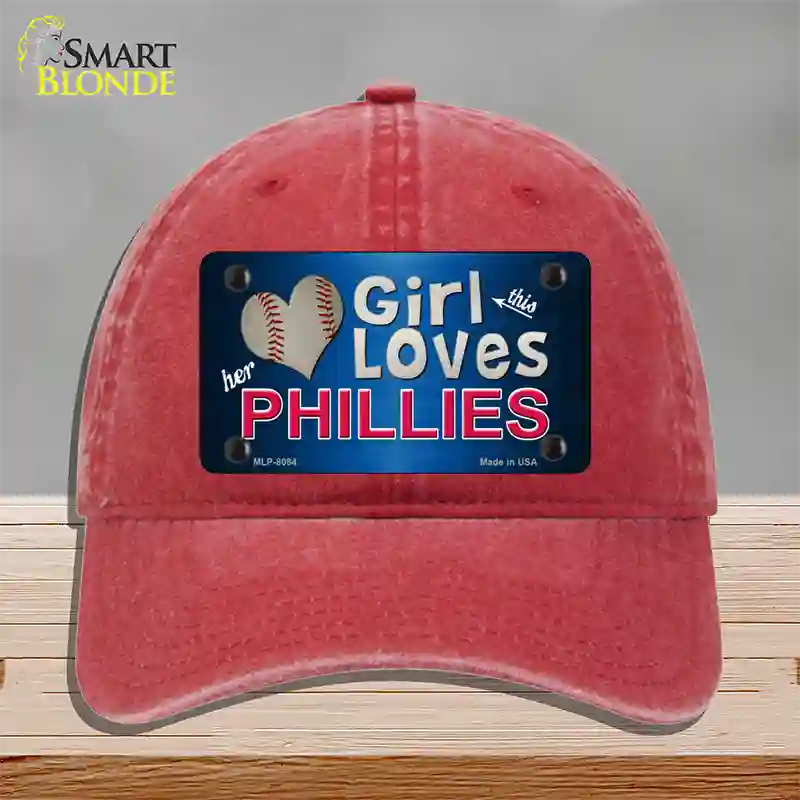 This Girl Loves Her Phillies Novelty License Plate Hat Unconstructed Cotton / Red