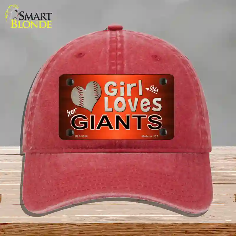 This Girl Loves Her Giants Baseball Novelty License Plate Hat Unconstructed Cotton / Red